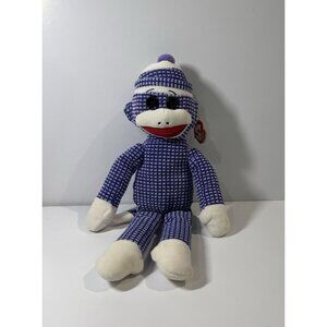 Ty Beanie Buddies Socks the Sock Monkey Plush Purple 2013 Knit 16" Stuffed